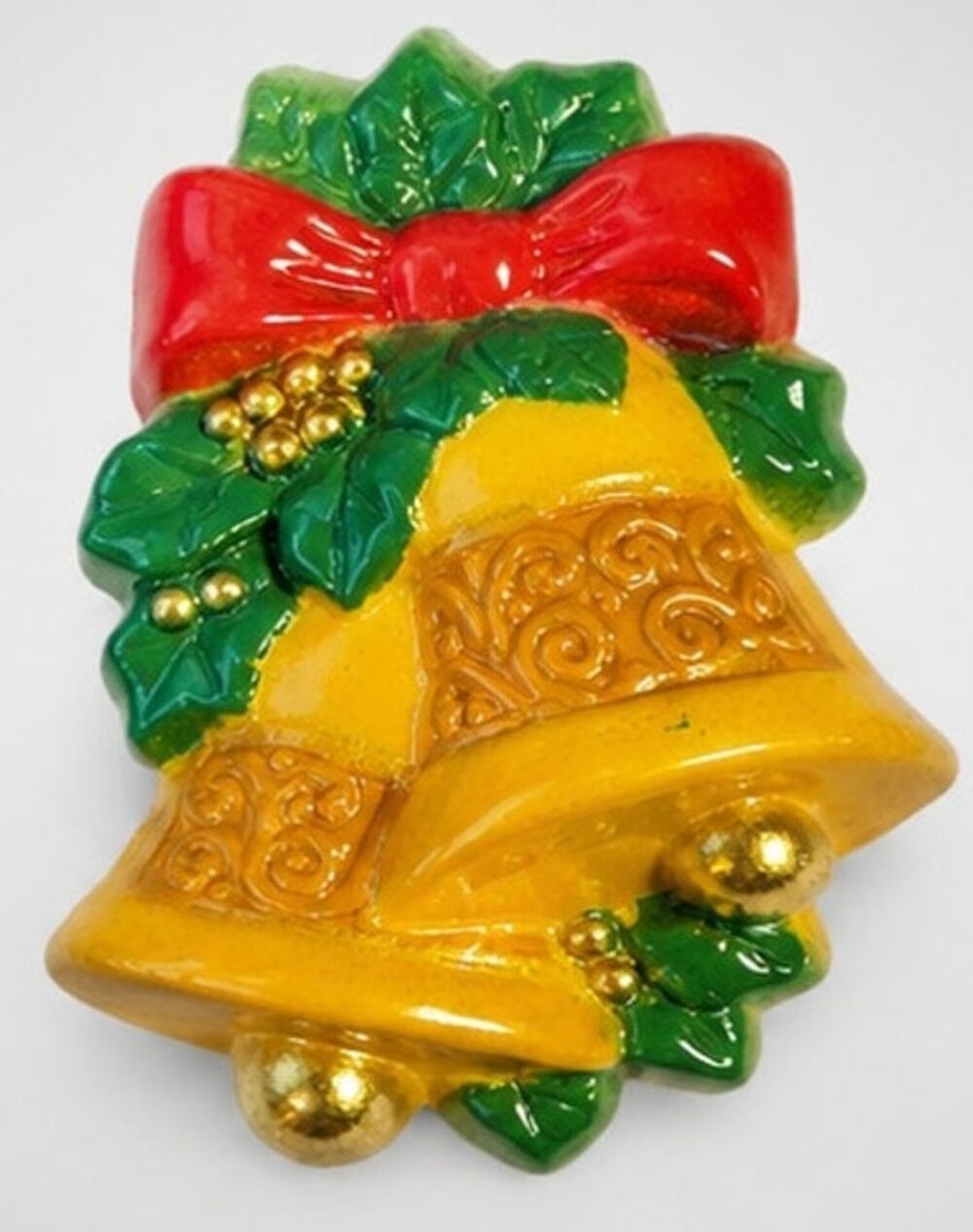 Vintage Christmas Bells Brooch Pin, Large, 1960s / 1970s, Molded Plastic h-81